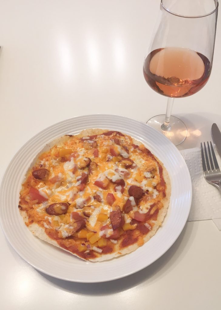 Quail's Gate Rosé paired with homemade gluten free pepperoni pizza.