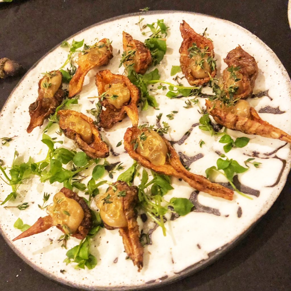 Roasted sun chokes filled with porcini gill mousse - The Acorn (Eat! Harvest)